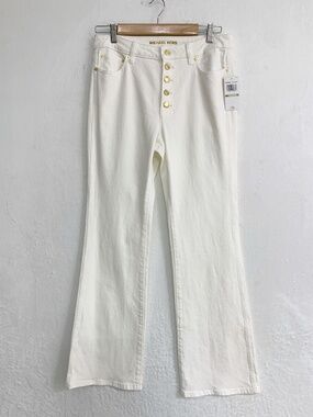Michael Kors Button Fly Flare Jeans in Optic White Sz 8 x 33" Inseam
